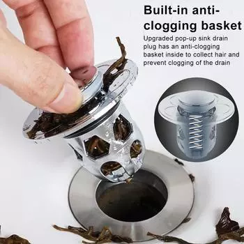 2 шт. всплывающий фильтр для слива раковины, фильтр для слива пола, нержавеющая сталь, латунный сердечник, улавливатель волос, заглушка для кухни, ванной комнаты, умывальника
