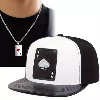 2 шт. вышитая плоская кепка в стиле хип-хоп с язычком утки, покерный кулон, ожерелье, комплект для мужчин и женщин, спортивная бейсболка, модная повседневная кепка для защиты от солнца для пары чёрный