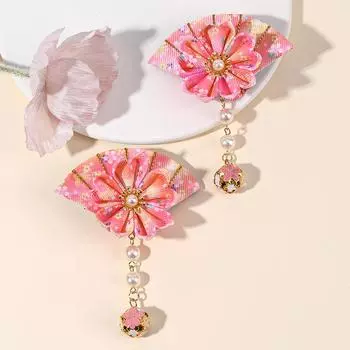 2 шт. Японская заколка-веер для волос Сакура Лента Заколка Жемчужная подвеска Заколка для волос для девочек Женщин Детей Головной убор Аксессуары