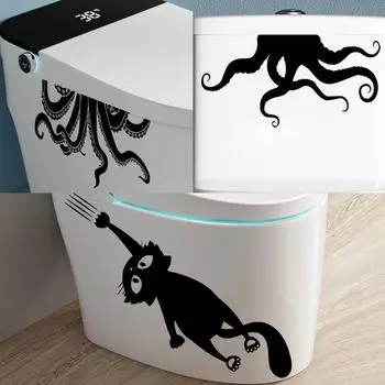 2 шт. забавные черные наклейки для туалета с кошками DIY ПВХ декоративные мультяшные настенные украшения для дома и туалета художественные наклейки