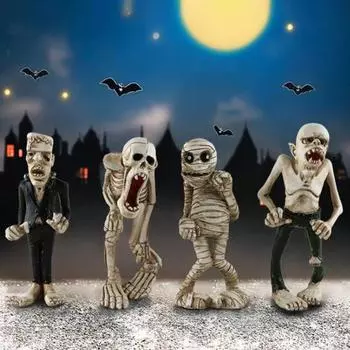 2 шт. забавные статуи скелетов, смоляные упыри, мумия, настольные фигурки, уникальные украшения на Хэллоуин для дома C