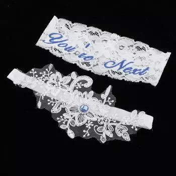 2 шт. Забавный свадебный кружевной пояс с подвязками на ногу для невесты с надписью «Ты следующий» — синий, 40 см
