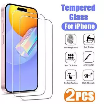 2 шт. закаленное стекло для iPhone 16 15 14 13 12 11 Pro Max защитное стекло для iPhone 7 8 14 15 Plus SE X XS XR защитное стекло iphone 11 чистый