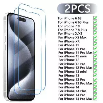 2 шт закаленное стекло для iPhone XR XS X 8 7 6S 6 Plus Защитное стекло для iPhone 16 15 14 13 12 mini 11 Pro Max Glass iphone 11 чистый