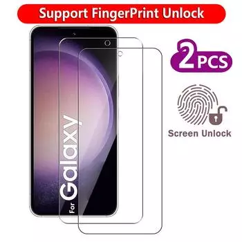 2 шт., закаленное стекло для разблокировки отпечатков пальцев, защитная пленка для полного покрытия экрана, чехол для Samsung Galaxy S21 S22 S23 S24 S24 + Ultra S23Plus S22Plus S24Plus Samsung Galaxy S24 Ultra чистый