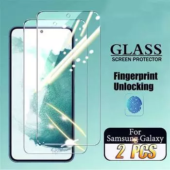 2 шт. закаленное стекло для Samsung Galaxy S21 S22 S23 Plus S24 Ultra Защитная пленка для экрана с разблокировкой отпечатков пальцев для Galaxy S23 S21 S20 FE стеклянная пленка For Samsung S21 FE