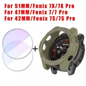 2 шт. закаленное стекло Flim + мягкий чехол TPU для Garmin Epix Pro 42/47/51 мм защитная пленка для экрана жидкий силиконовый чехол для Garmin Fenix 7 7S 7X Pro Epix Pro 51MM/Fenix 7X/7X Pro полуночно-синий