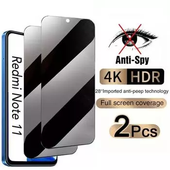 2 шт. закаленные защитные пленки для экрана для Poco X3 X4 M3 Pro F4 F3 GT антишпионское стекло для Xiaomi Redmi Note 11 9 9A 9C 10 Pro 9S 10S For Redmi Note 11 чёрный