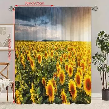 2 шт. - Закатное сияние - Подсолнух - Штора с принтом - Материал полиэстер - подходит для спальни, гостиной, кабинета, личного пространства 23Wx59L(60x150CM)x2