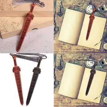2 шт. Закладки в виде мечей Деревянные закладки Маркеры для страниц в виде мечей Старинные маркеры для книг Креативные закладки с кисточками Подарок