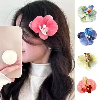 2 шт. заколка для волос с жемчугом и орхидеей, изящная прическа в виде бабочки, головка орхидеи, цветок, заколка для волос с утконосом, аксессуары для волос