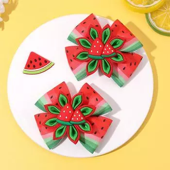 2 шт. Заколка для волос в виде банта-арбуза, милая заколка для волос в виде фрукта и цветка, лента-бант для девочек, детская летняя головная повязка, аксессуары для головы