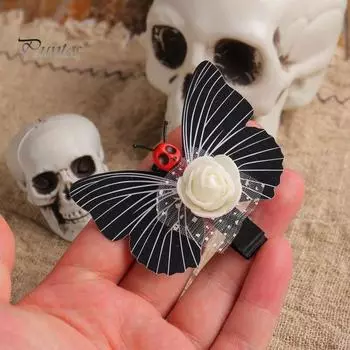 2 шт. заколки для волос на Хэллоуин, жуткие заколки для волос в виде скелета-бабочки, готические женские аксессуары для волос для вечеринки-косплея на фестивале призраков 2pcs A