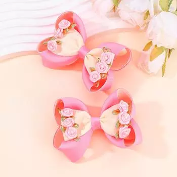 2 шт. Заколки для волос с бантом в виде цветка, жемчугом и двойной бабочкой, розовые, милые заколки для волос для девочек и детей, корейские аксессуары для причесок