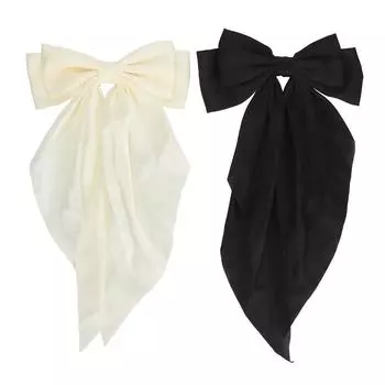 2 шт., заколки для волос с двойным бантом, удлиненная лента, заколки с бантом для девочек, черный, белый цвет