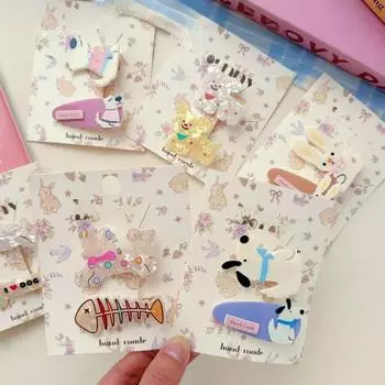 2 шт. заколки для волос с изображением мультяшного кролика для детей, цветные акриловые забавные заколки для волос в виде животных, аксессуары для волос для девочек