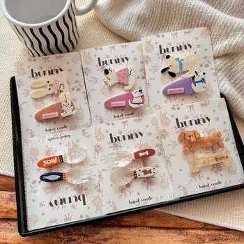 2 шт. заколки для волос с изображением мультяшного кролика для детей, цветные акриловые забавные заколки для волос в виде животных, аксессуары для волос для девочек