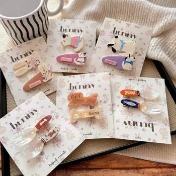 2 шт. заколки для волос с изображением мультяшного кролика для детей, цветные акриловые забавные заколки для волос в виде животных, аксессуары для волос для девочек