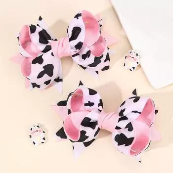 2 шт. Заколки для волос с лентой в виде коровы для девочек, милая розовая заколка-бант для хвостика, детские головные уборы, аксессуары для волос