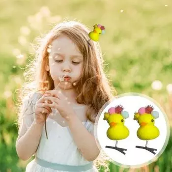 2 шт. заколки для волос в виде утенка, эластичные весенние мультяшные плюшевые животные, противоскользящие, легкие, мягкие, детский инструмент для укладки волос, боковой зажим, детские зажимы для челки A