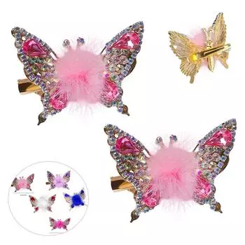 2 шт. заколки для волос в виде бабочек, красочные блестящие летающие заколки-бабочки с мягкими подушечками для волос для девочек 2 PCS розовый