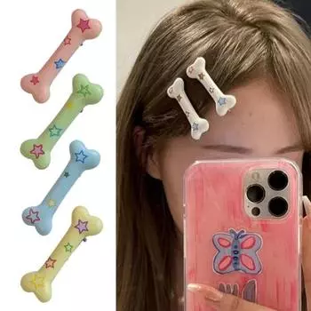 2 шт. заколки для волос, заколки для волос с костяным принтом, противоскользящие, гладкие, антикоррозийные, украшение для фиксации волос, зажим для челки, боковой зажим, аксессуар для волос розовый