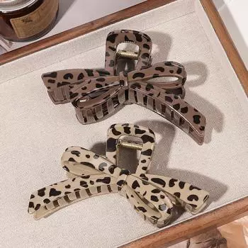 2 шт. заколки-краб с бантом и леопардовым принтом для женщин, нескользящие большие заколки для сильной фиксации, аксессуары для густых/тонких волос