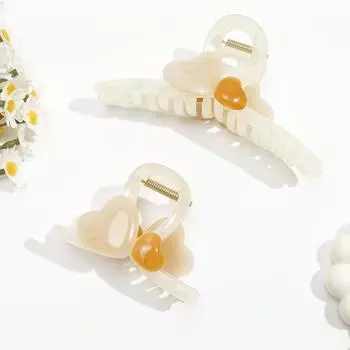 2 шт. Заколки-крабы с бантиками Новые заколки для волос - Весенне-летние прозрачные цвета В форме сердца