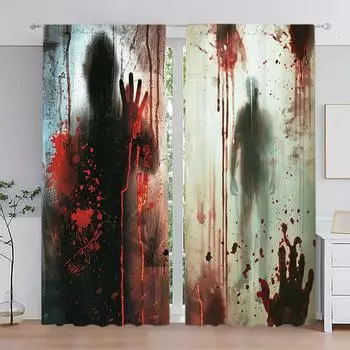 2 шт. занавеска на окна с принтом в виде ручного отпечатка «Террор Тень» для домашнего декора — оконная отделка с карманом для спальни, офиса, кухни 52.5cmX116cm X 2pcs