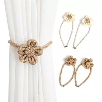 2 шт., занавеска с цветком солнца, повязка из хлопка и льна, пуговица для занавески с цветком 2pcs белый
