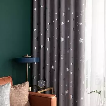 2 шт. занавеска с горячей серебряной звездой и луной, полное затемнение, теплоизоляционный светильник для спальни, гостиной 168cm * 229cm серый