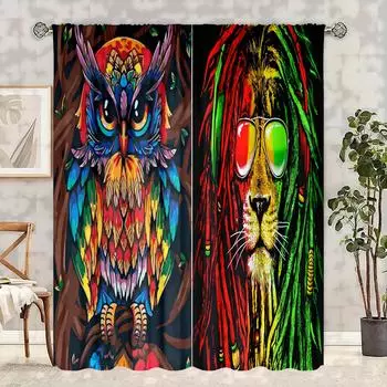 2 шт. - занавеска с принтом совы и льва - материал полиэстер - для спальни, гостиной, кабинета, занавеска, препятствующая проникновению помех в приватной обстановке 30inchx65inchx2Pcs