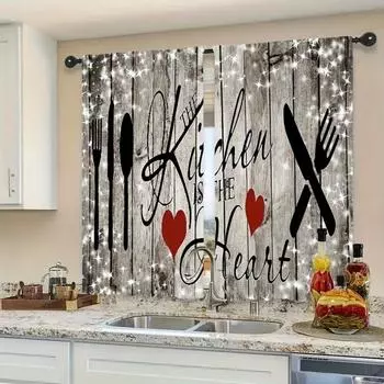 2 шт. Занавески для кухни в фермерском стиле, карниз для штор с карманами, ярусы штор в стиле кафе, оконное оформление для кухни 50W160H(CM)x2Panel&Hook