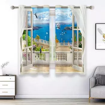 2 шт., занавески для окон с изображением пейзажа, карманные шторы для гостиной, спальни, кабинета, украшения дома, оконная обработка W50H130(CM)x2pcs&HOOK