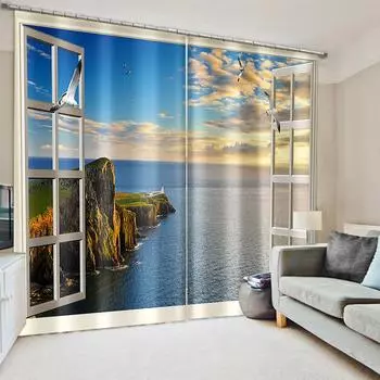 2 шт. занавески с естественным пейзажем, цветы, морской лес, занавески для спальни, гостиной, кухни, окна от пола до потолка, шторы 100W130H(CM)40x51in&Grommet Top