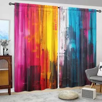 2 шт. занавески с граффити-артом для домашнего декора - оконная отделка с карнизом для спальни, офиса, кухни, гостиной и кабинета 52.5cmX116cmX2pcs