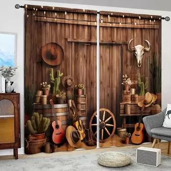 2 шт. занавески с принтом «амбар» для домашнего декора — оконные карманы с карнизом для спальни, офиса, кухни, гостиной и кабинета 52.5cmX116cmX2pcs