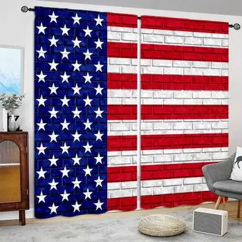 2 шт. занавески с принтом американского флага для домашнего декора - оконные карманы с карнизом для спальни, офиса, кухни и гостиной 52.5cmX116cm X 2pcs