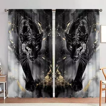 2 шт. занавески с принтом «черная пантера» из мрамора для домашнего декора — оконные карнизы с карнизом для спальни, офиса, кухни, гостиной 52.5cmX116cm X 2pcs