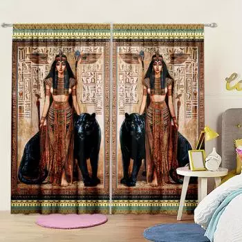 2 шт. занавески с принтом древнеегипетской богини для домашнего декора - карманные шторы для спальни, офиса, кухни 52.5cmX116cm X 2pcs