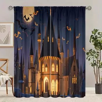2 шт. занавески с принтом «Хэллоуин» - материал полиэстер - для спальни, гостиной, кабинета - занавеска для приватности 30inchx65inchx2Pcs