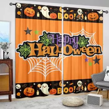 2 шт. занавески с принтом Happy Halloween для домашнего декора - оконные карманы с карнизом для спальни, офиса, кухни, гостиной 52.5cmX116cm X 2pcs