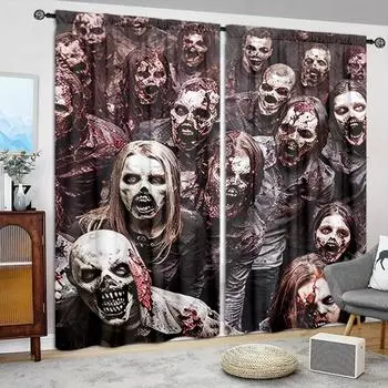 2 шт. занавески с принтом «Ходячие мертвецы» для домашнего декора — оконные карнизы с карнизом для спальни, офиса, кухни, гостиной и кабинета 52.5cmX116cmX2pcs