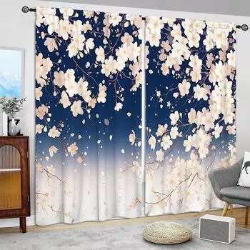 2 шт. занавески с принтом «Капли сакуры» для домашнего декора — оконные карнизы с карнизом для спальни, офиса, кухни, гостиной 52.5cmX116cm X 2pcs