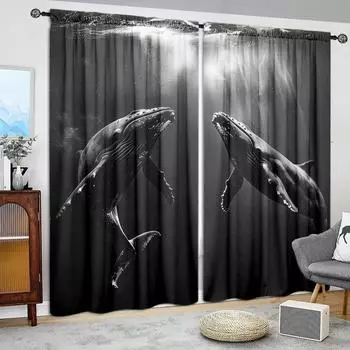 2 шт. занавески с принтом кита для домашнего декора - карниз для окон с карнизом для спальни, офиса, кухни, гостиной и кабинета 52.5cmX116cm X 2pcs