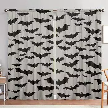 2 шт. занавески с принтом колонии летучих мышей для домашнего декора на Хэллоуин - оконные карманы для спальни, офиса, кухни 52.5cmX116cm X 2pcs
