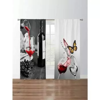 2 шт. занавески с принтом красного вина и розы, простые элегантные цветочные романтические шторы для кухни, спальни и гостиной W50H130(CM)x2&Hook