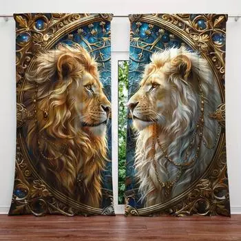 2 шт. занавески с принтом льва для домашнего декора - карниз для оконной отделки для спальни, кухни, гостиной 52.5cmX116cm X 2pcs
