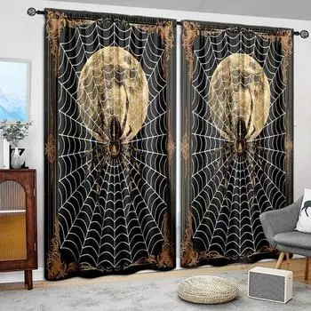 2 шт. занавески с принтом паука на Хэллоуин для домашнего декора - оконные карманы для спальни, офиса, кухни и гостиной 52.5cmX116cmX2pcs