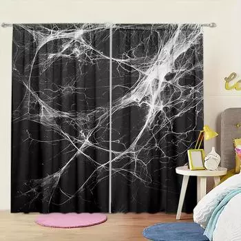 2 шт. занавески с принтом паутины для домашнего декора - карманные шторы для спальни, офиса, кухни, гостиной 52.5cmX116cm X 2pcs